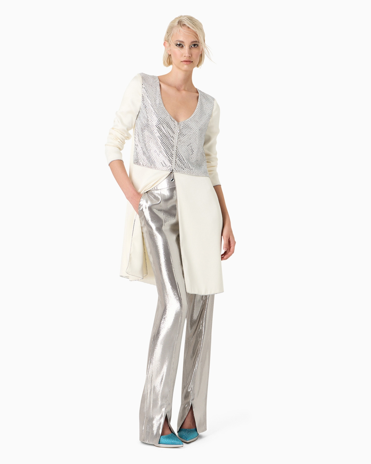 Rhinestone-embroidered silk duster - 4