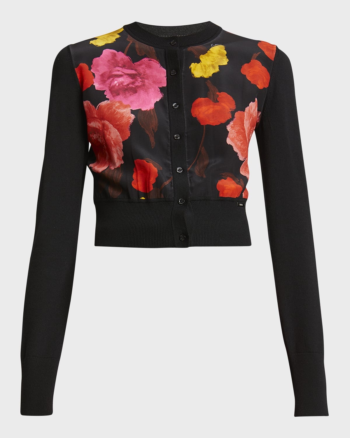 Floral Silk-Inset Crop Cardigan - 1