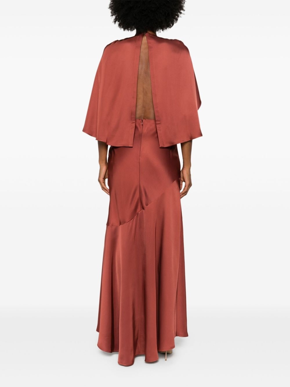 cape-insert round-neck maxi dress - 4
