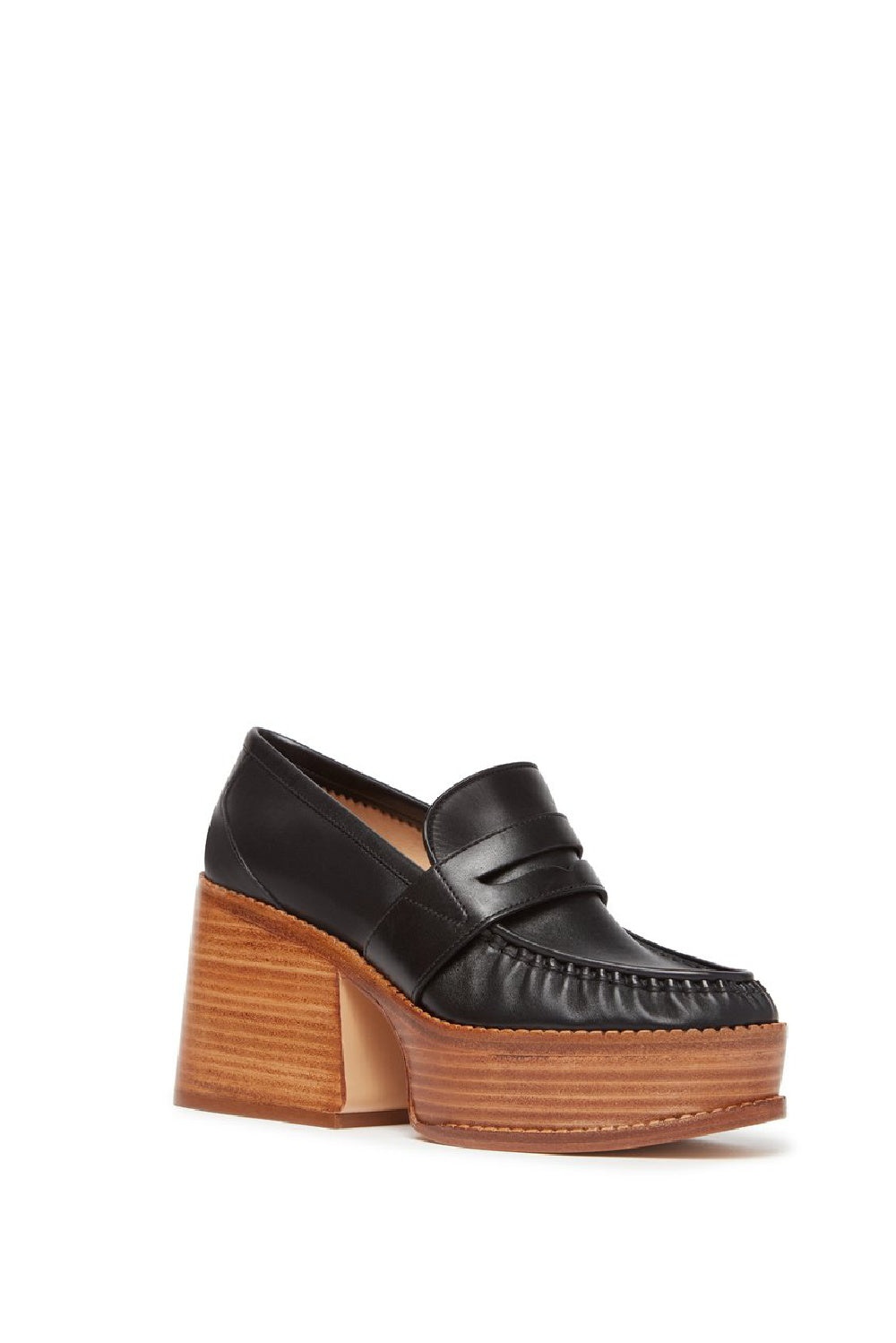 Augusta Heeled Loafer in Black Leather - 2