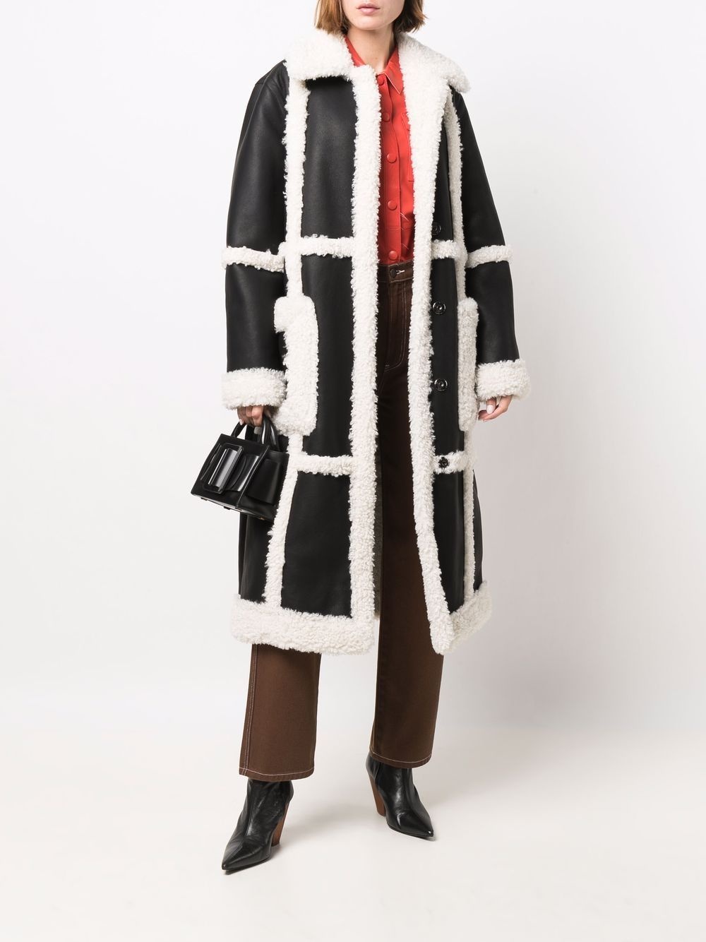 panelled faux shearling coat - 2