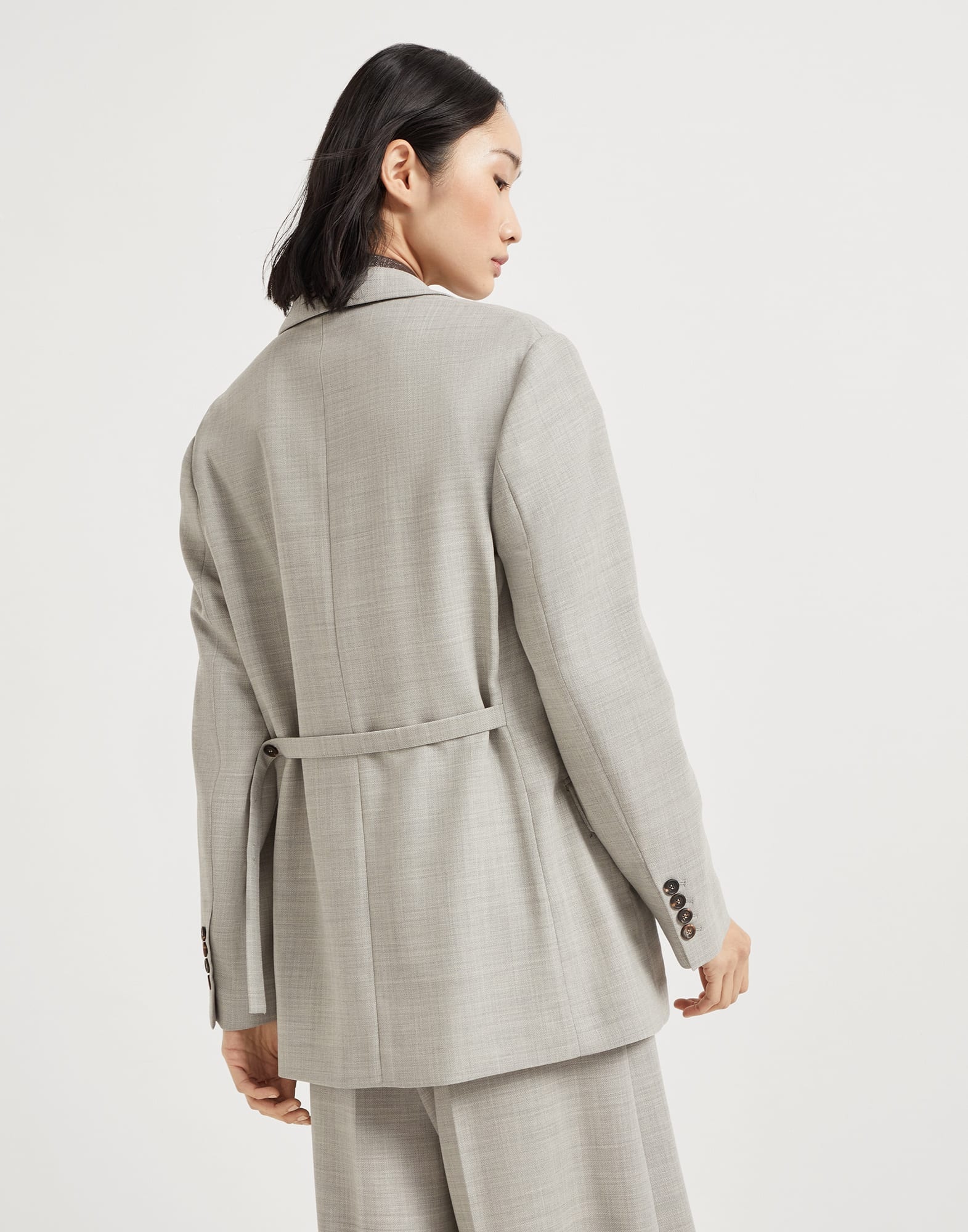 Virgin wool fluid crêpe twill blazer with monili - 2