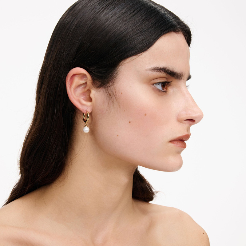 self-portrait Gold Pearl Drop Hoop Earrings outlook
