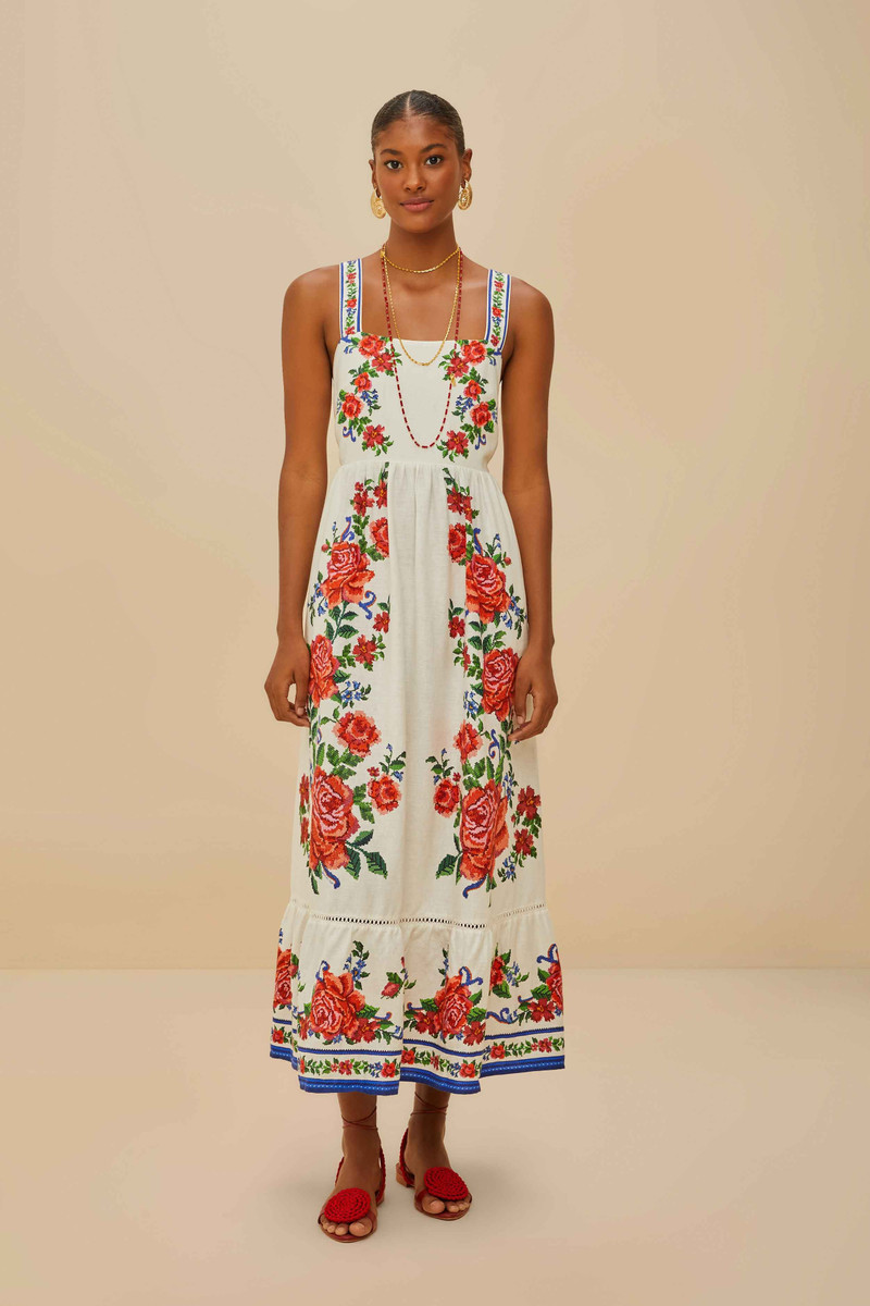 Off-White Flower Tapestry Lenzing™ Ecovero™ Euroflax™ Maxi Dress 1
