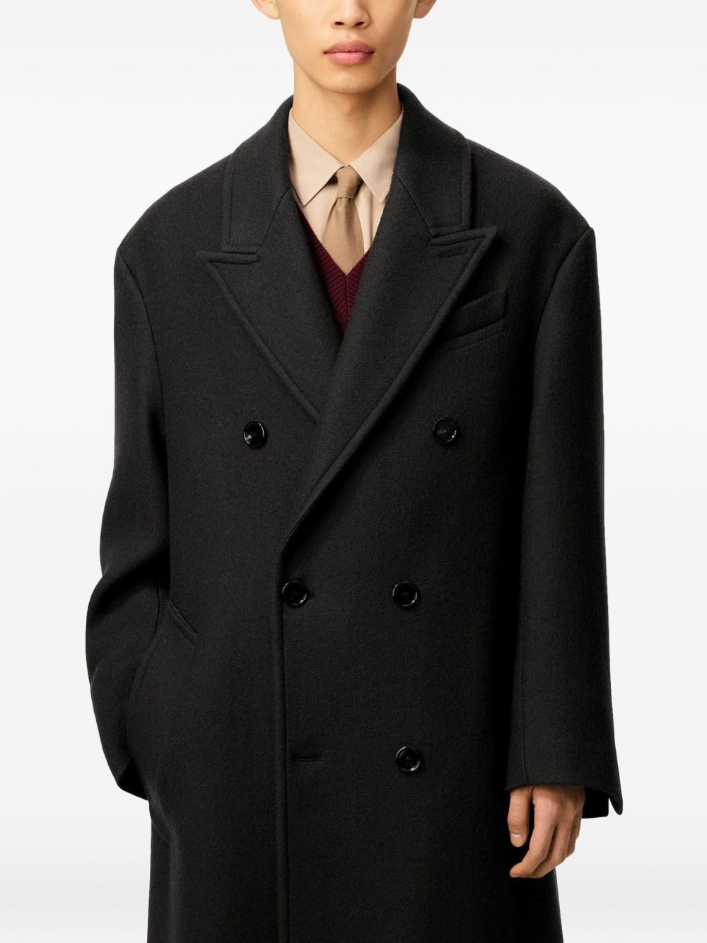 peak-lapel double-breasted coat - 5