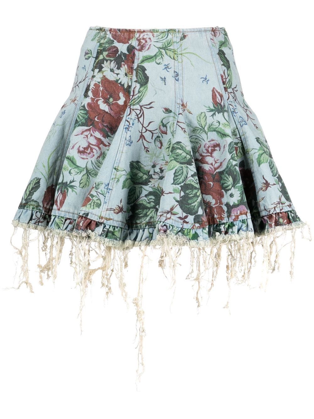 floral-print distressed skirt - 1