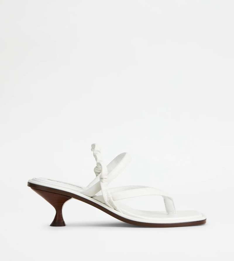 THONG SANDALS IN LEATHER WITH HEEL - WHITE - 1