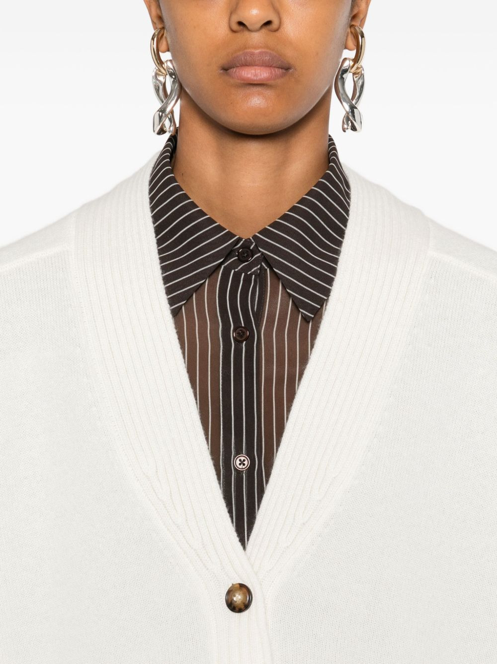 button-fastening ribbed cardigan - 5