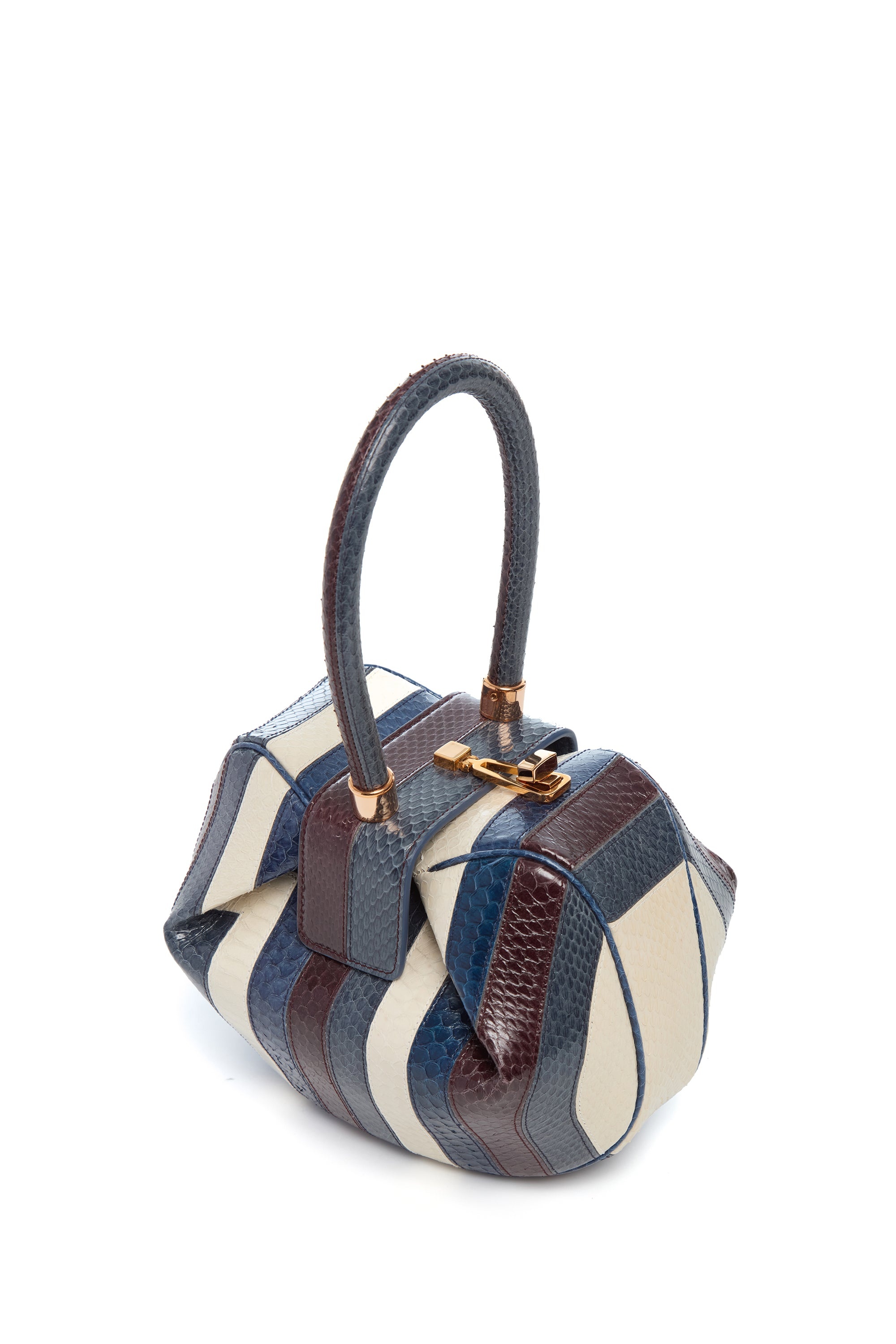 Nina Bag in Bordeaux, Navy & Ivory Stripes Snakeskin - 3
