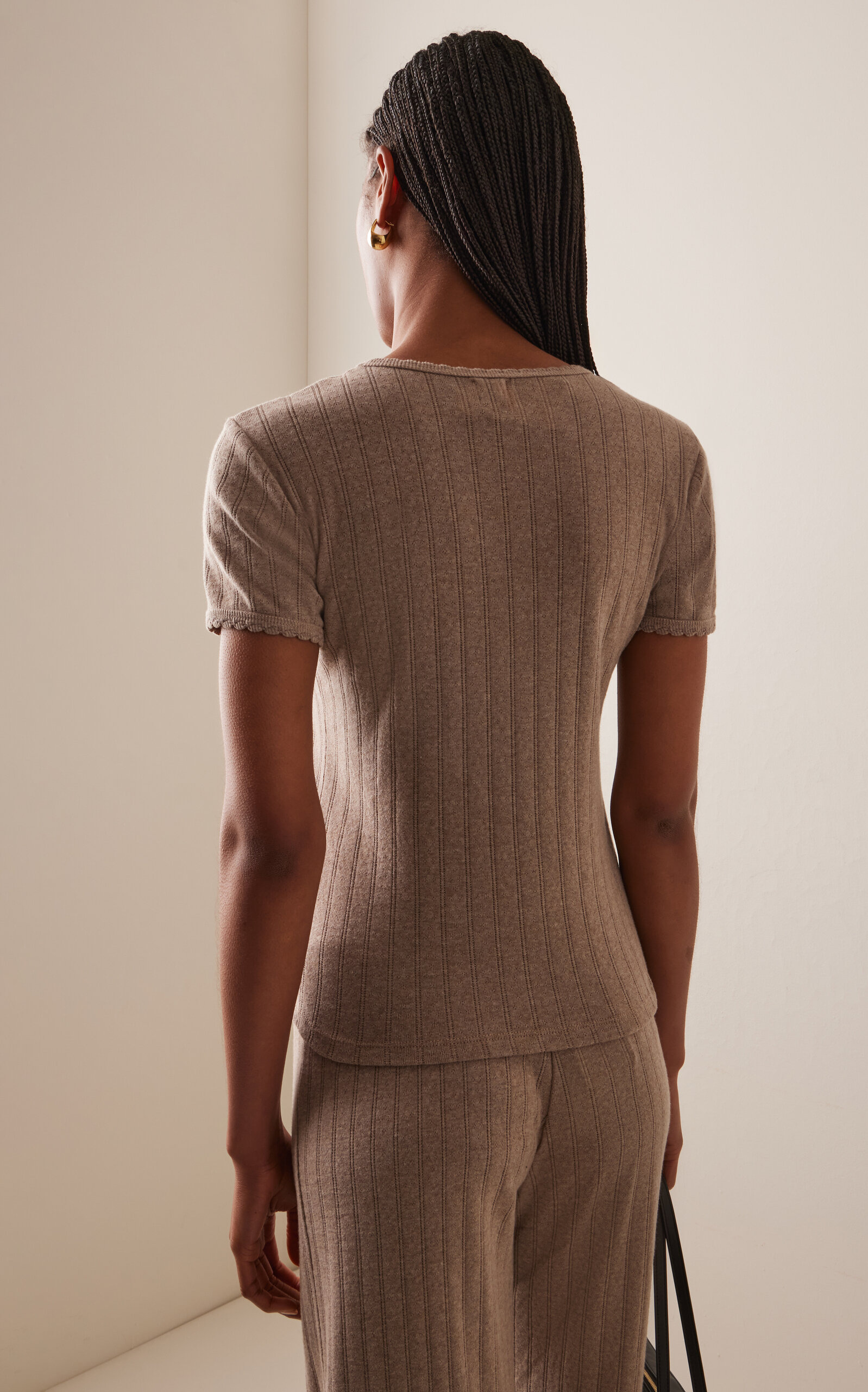 Pointelle Slim Fit Tee brown - 4