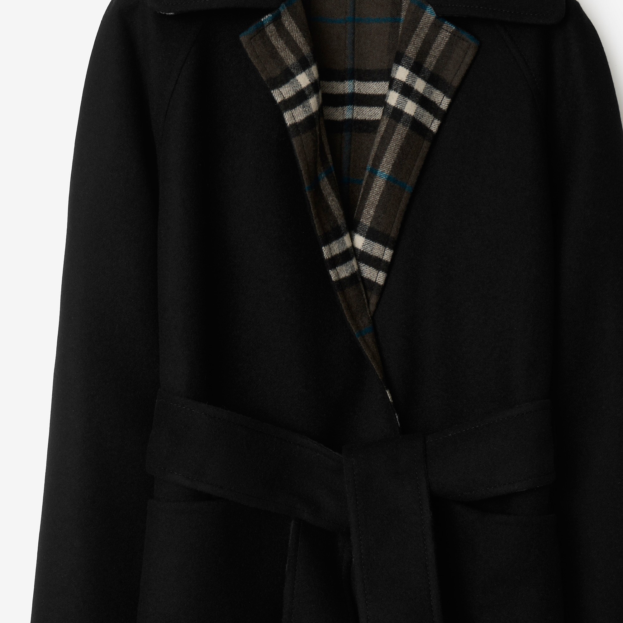 Reversible Check Wool Wrap Coat - 6