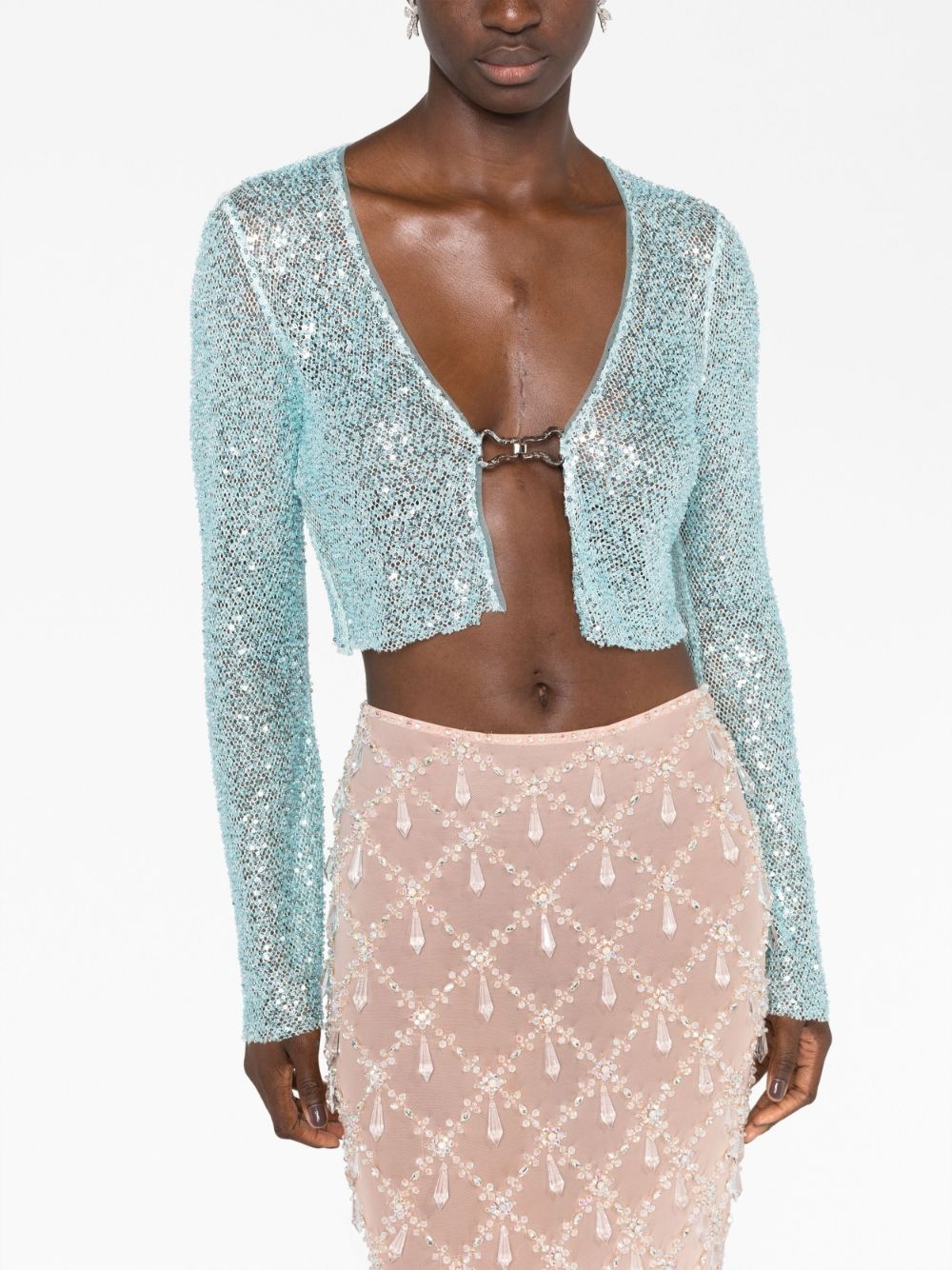 beaded open-front cropped cardigan - 5