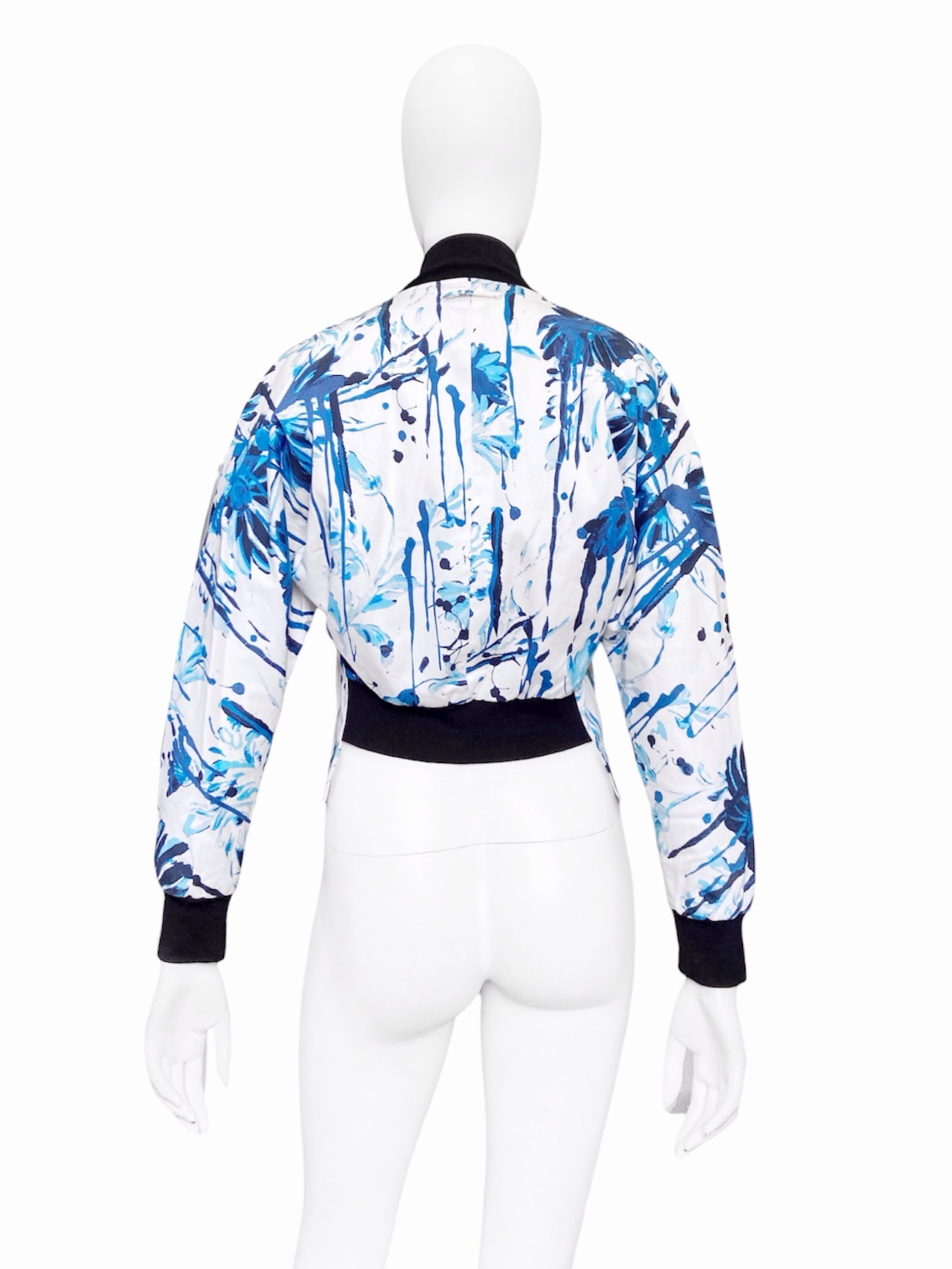 Jean Paul Gaultier Spring 2015 Blue Floral Cropped Bomber 40 - 3