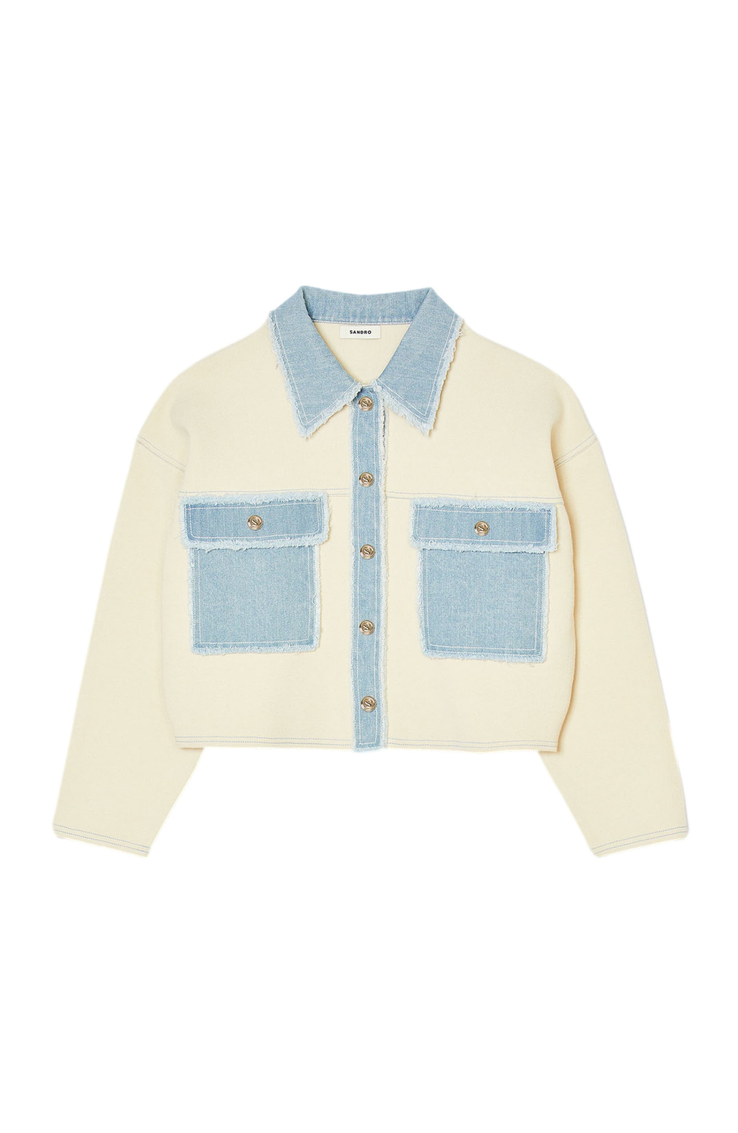 Dolly Denim Trim Button-Up Sweater - 7