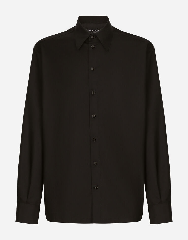 Silk and wool shirt with logo tag - 1