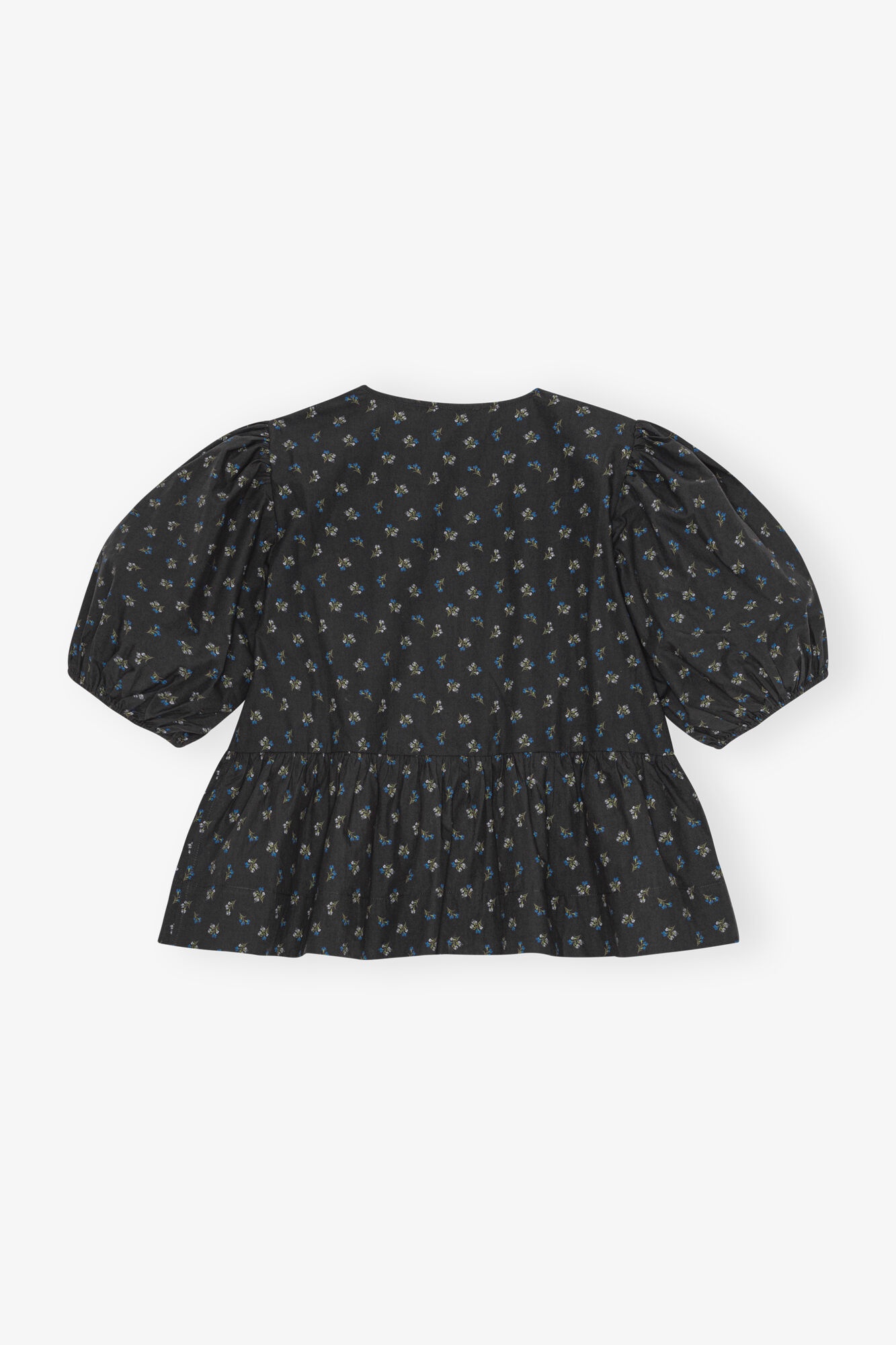 BLACK PRINTED COTTON PEPLUM BLOUSE - 6