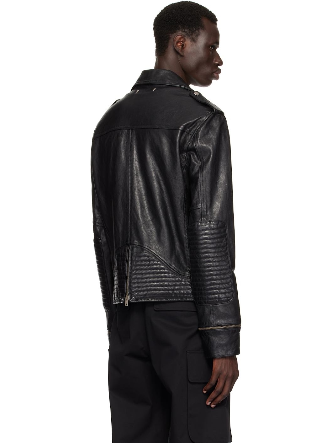 Black Glossy Effect Biker LeatherJacket - 3