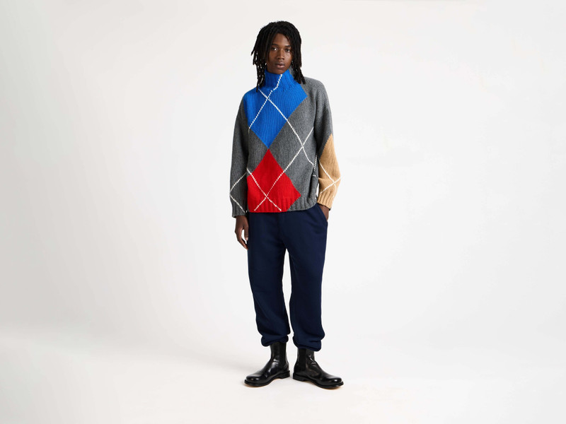 JW Anderson MENS JW ANDERSON X PRINGLE TURTLE-NECK ARGYLE JUMPER IN CHARCOAL outlook
