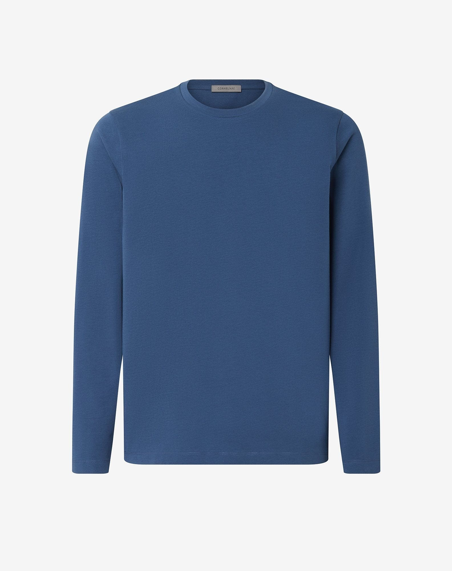 Blue crew neck stretch cotton jersey t-shirt - 1