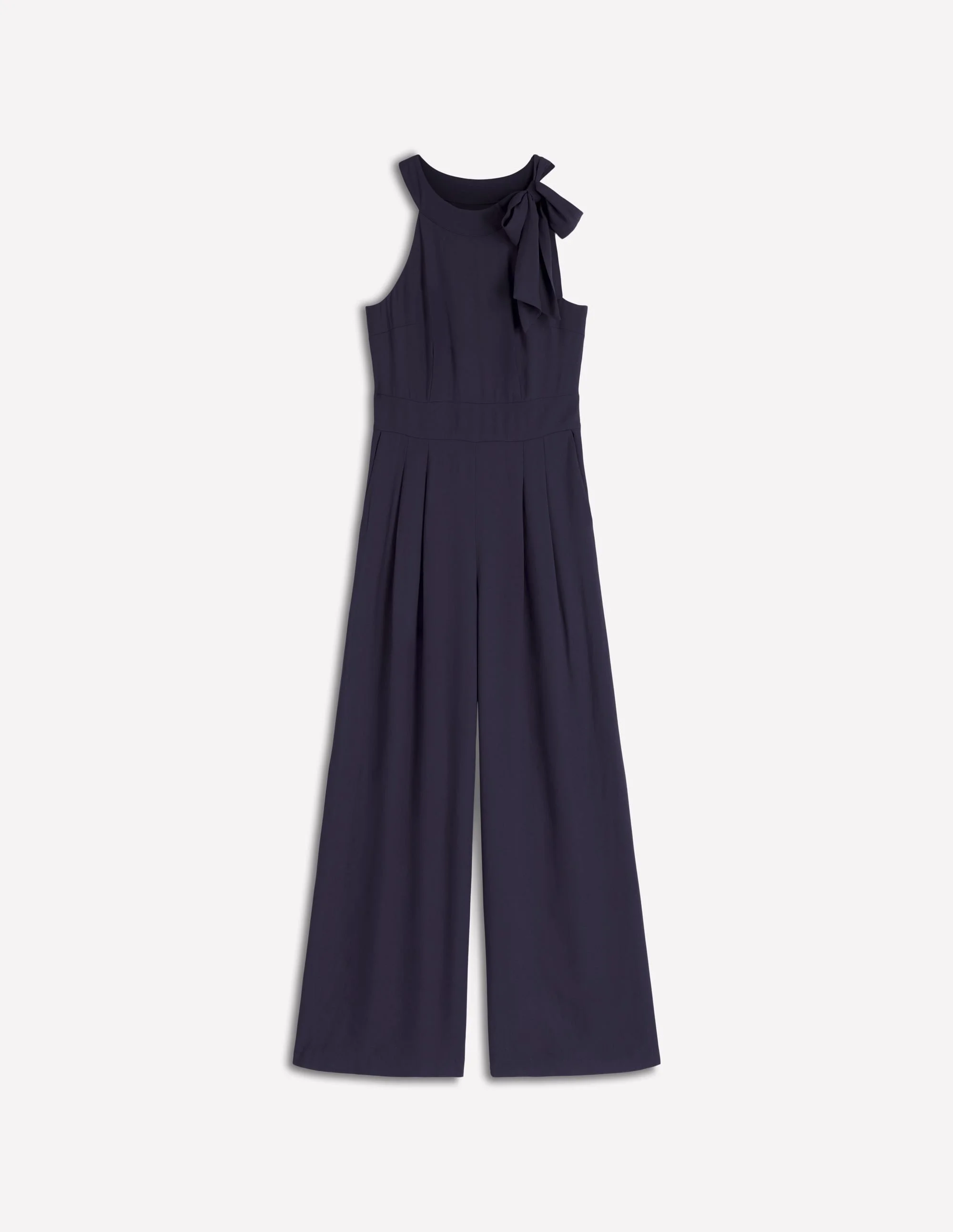 Tie Halter Neck Jumpsuit-Navy - 1