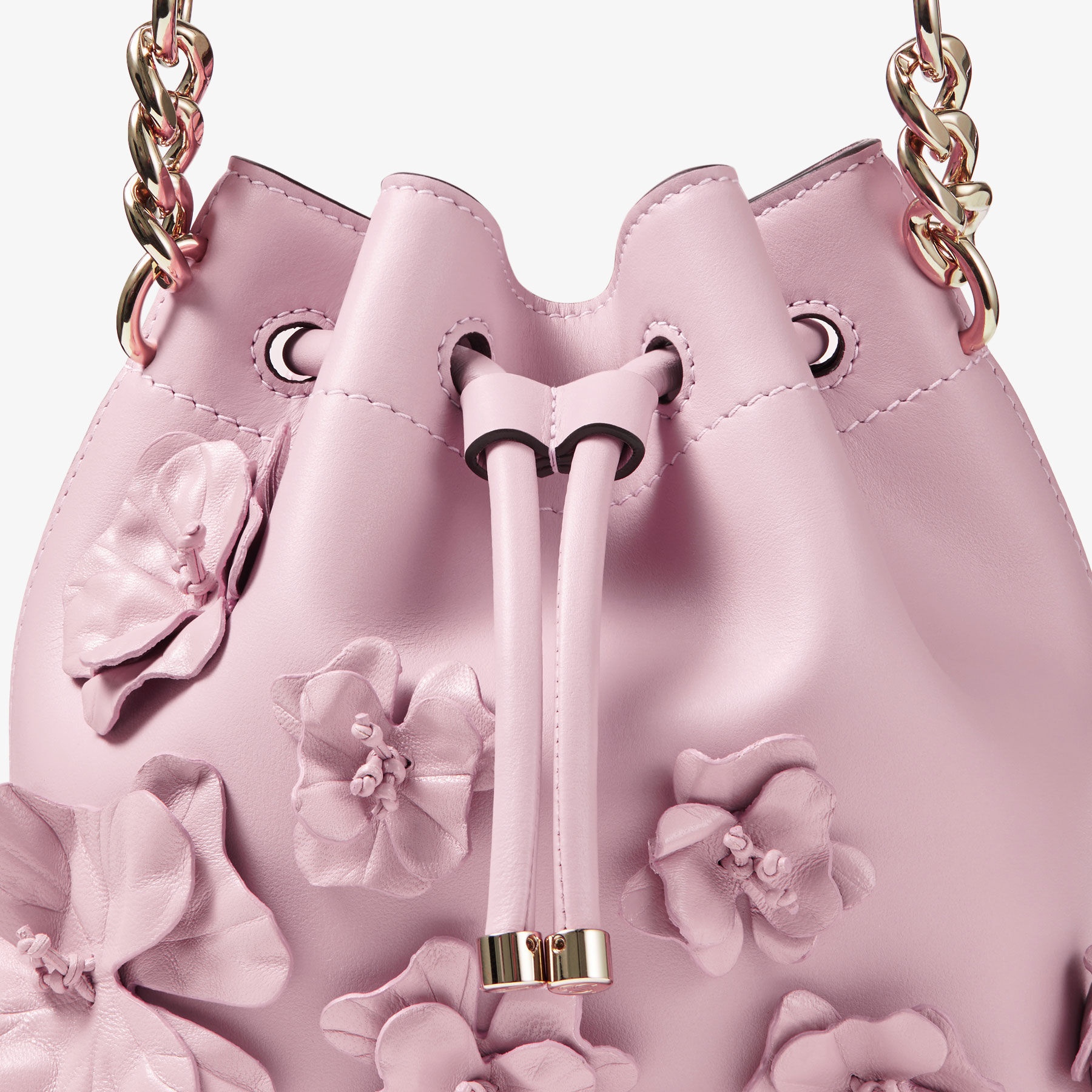 Bon Bon Bucket S
Rose Calf Leather Mini Bucket Bag with Flowers - 3