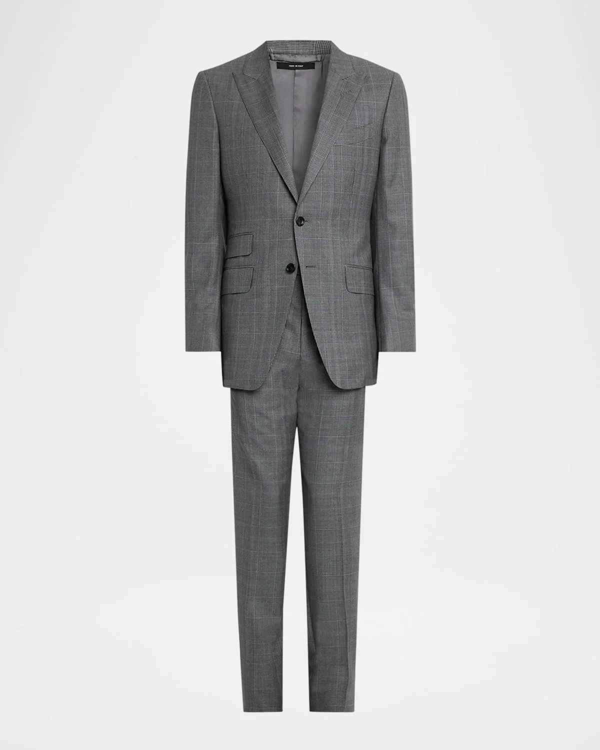 Men's Herringbone Wool Prince of Wales Peak-Lapel Suit - 1