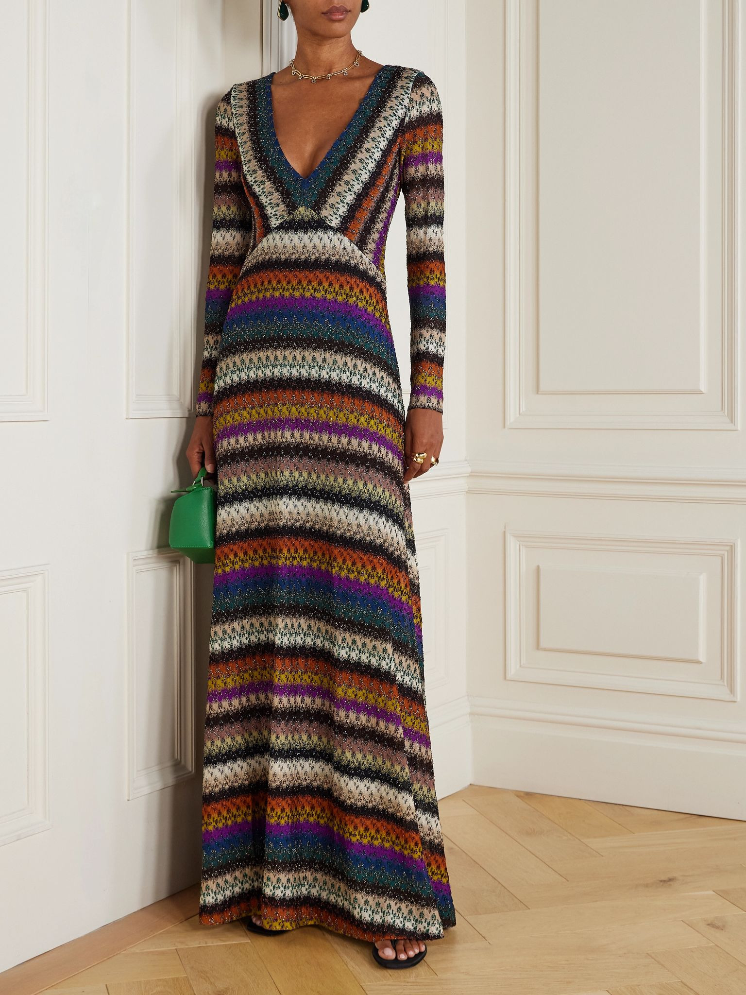 Striped metallic crochet-knit maxi dress Multi - 2