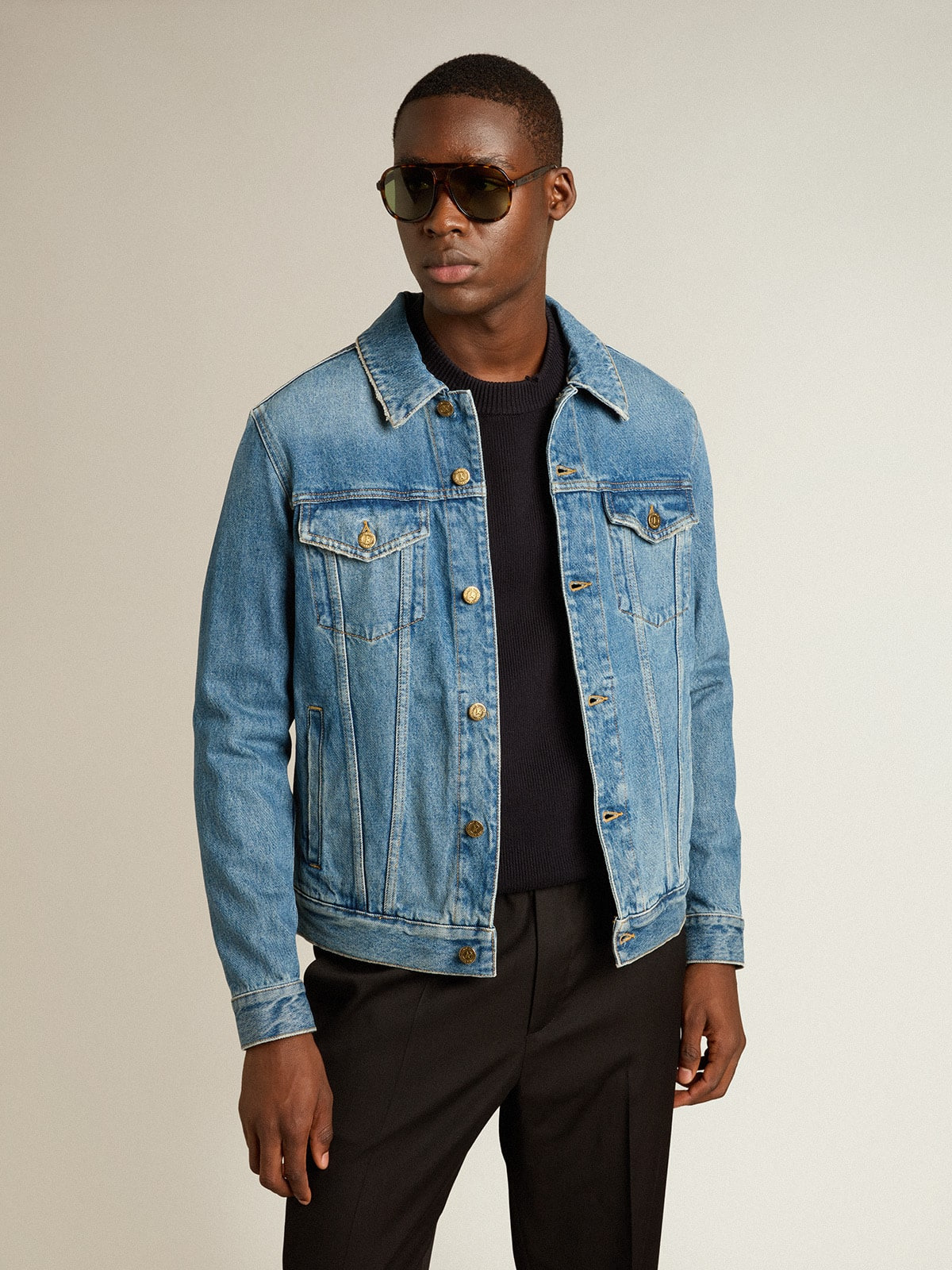 Men's denim jacket with medium wash - 2