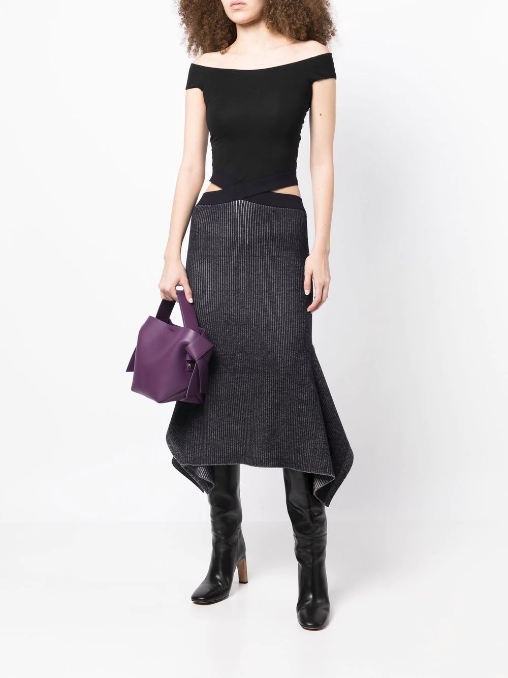 ribbed-knit asymmetric skirt - 2