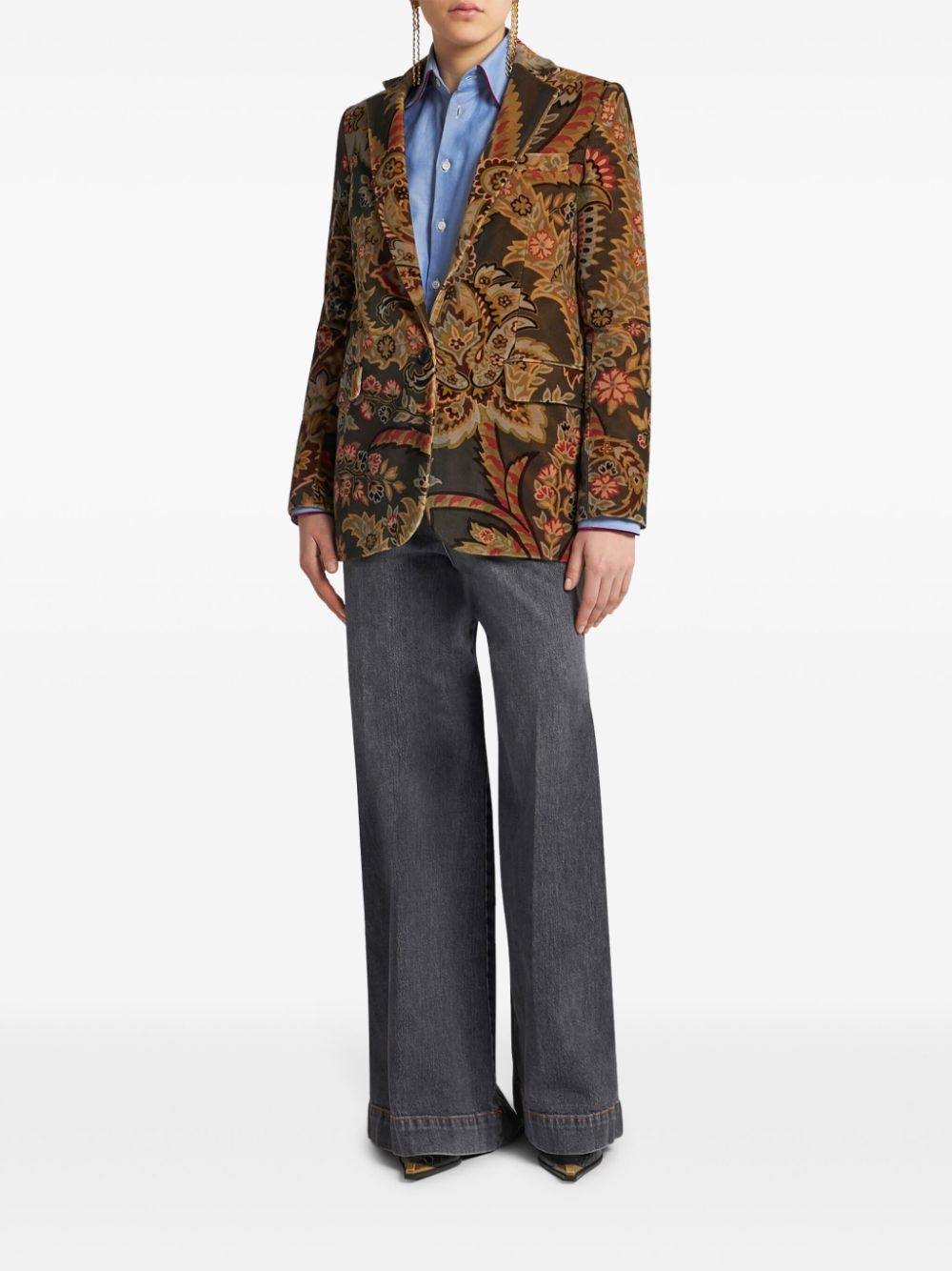 paisley-print velvet blazer - 3