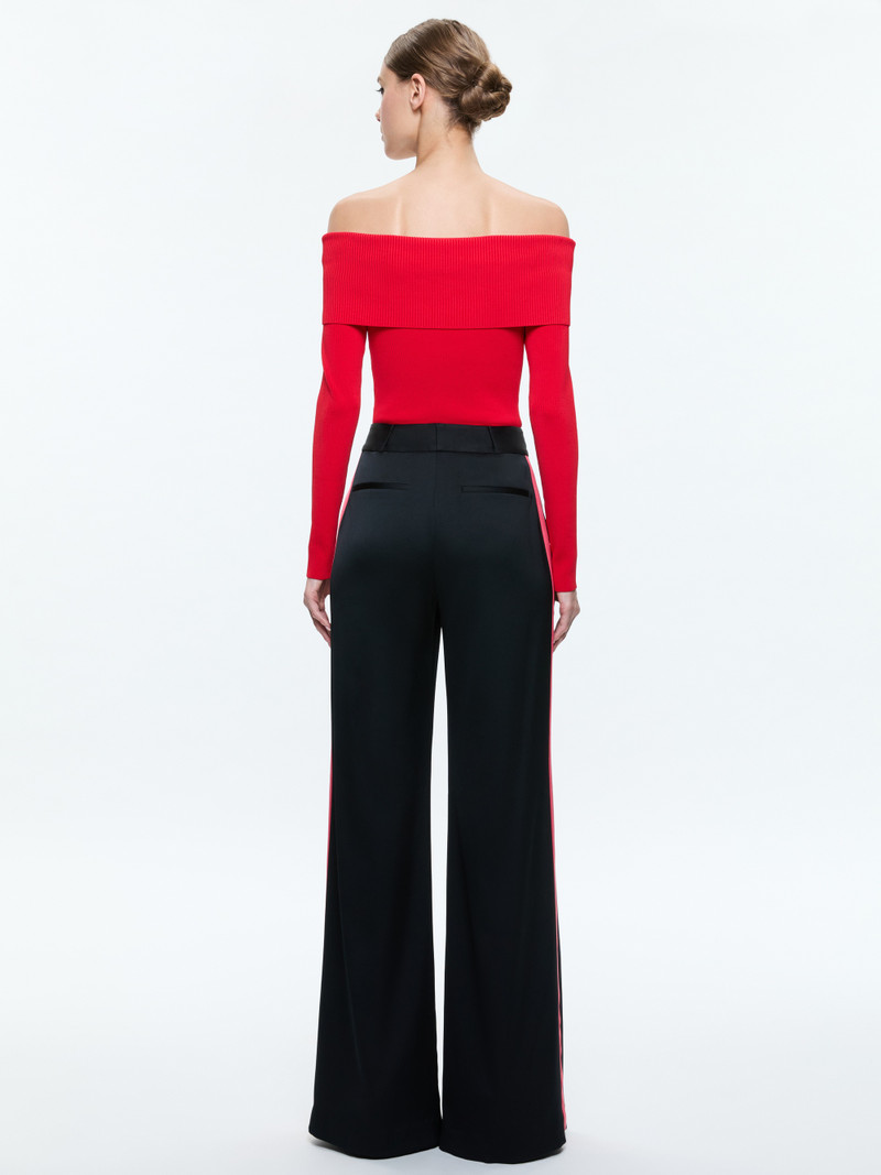 Alice + Olivia DYLAN HIGH RISE WIDE LEG PANT WITH RACING STRIPE DETAIL outlook