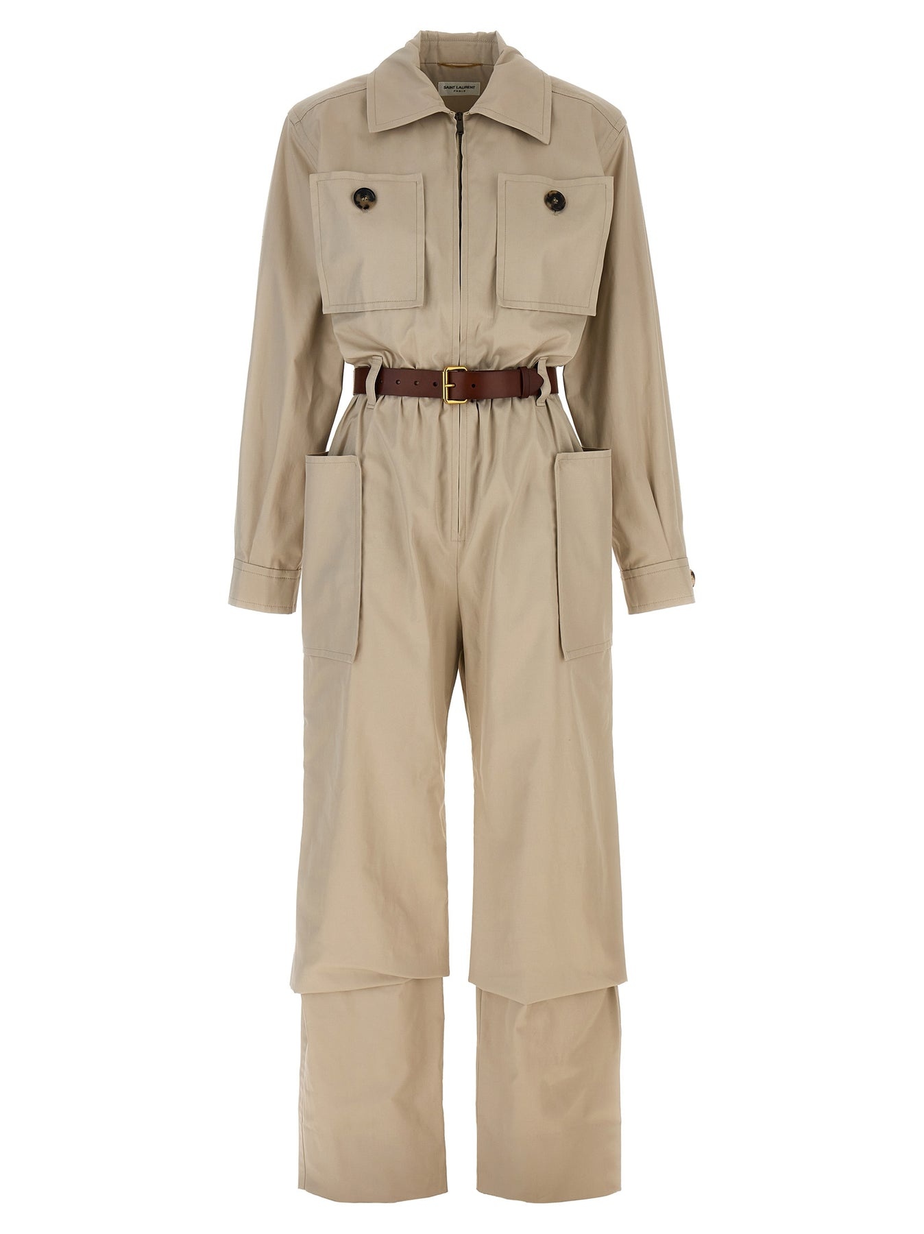 Twill Belt Jumpsuit Jewelry Beige - 1