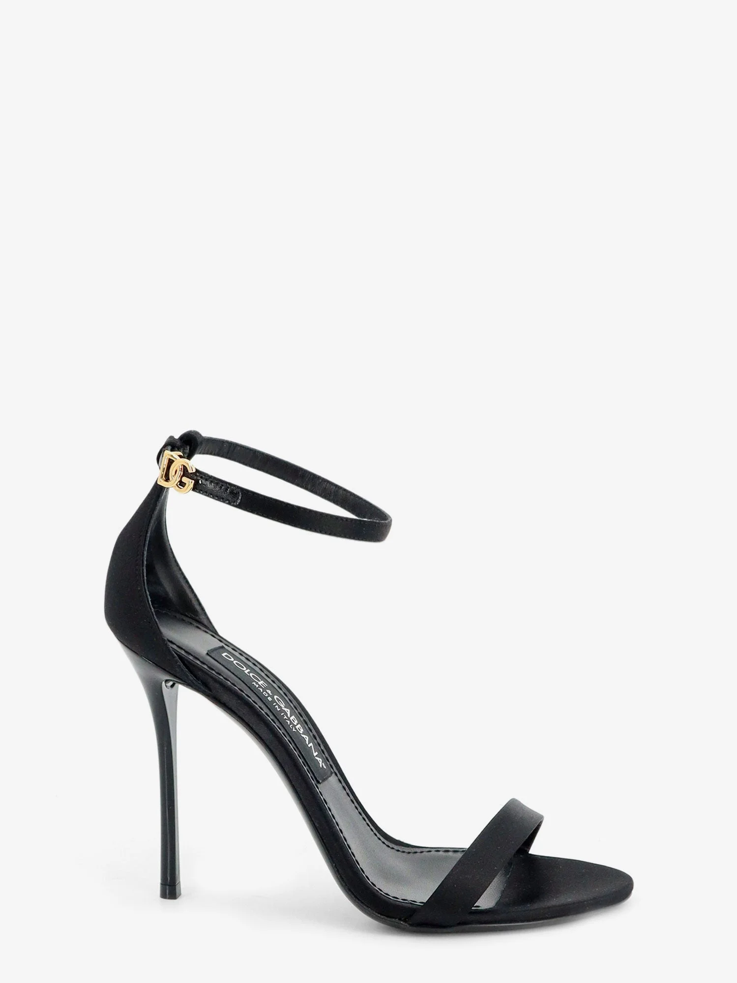 Dolce & Gabbana Satin Sandals with Metal DG Logo Black - 1