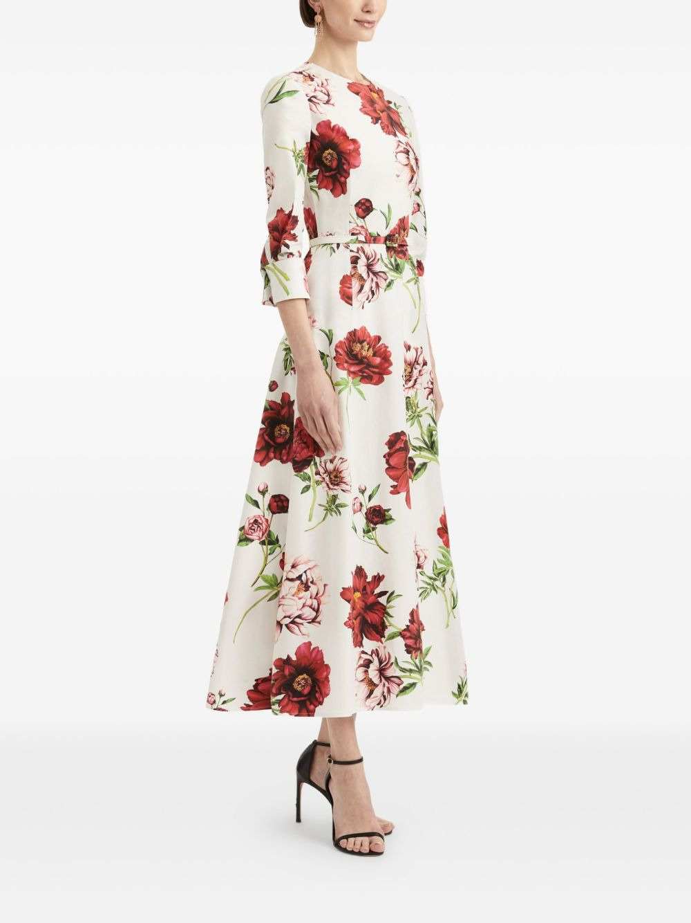 peony-print three-quarter sleeves maxi dress - 3