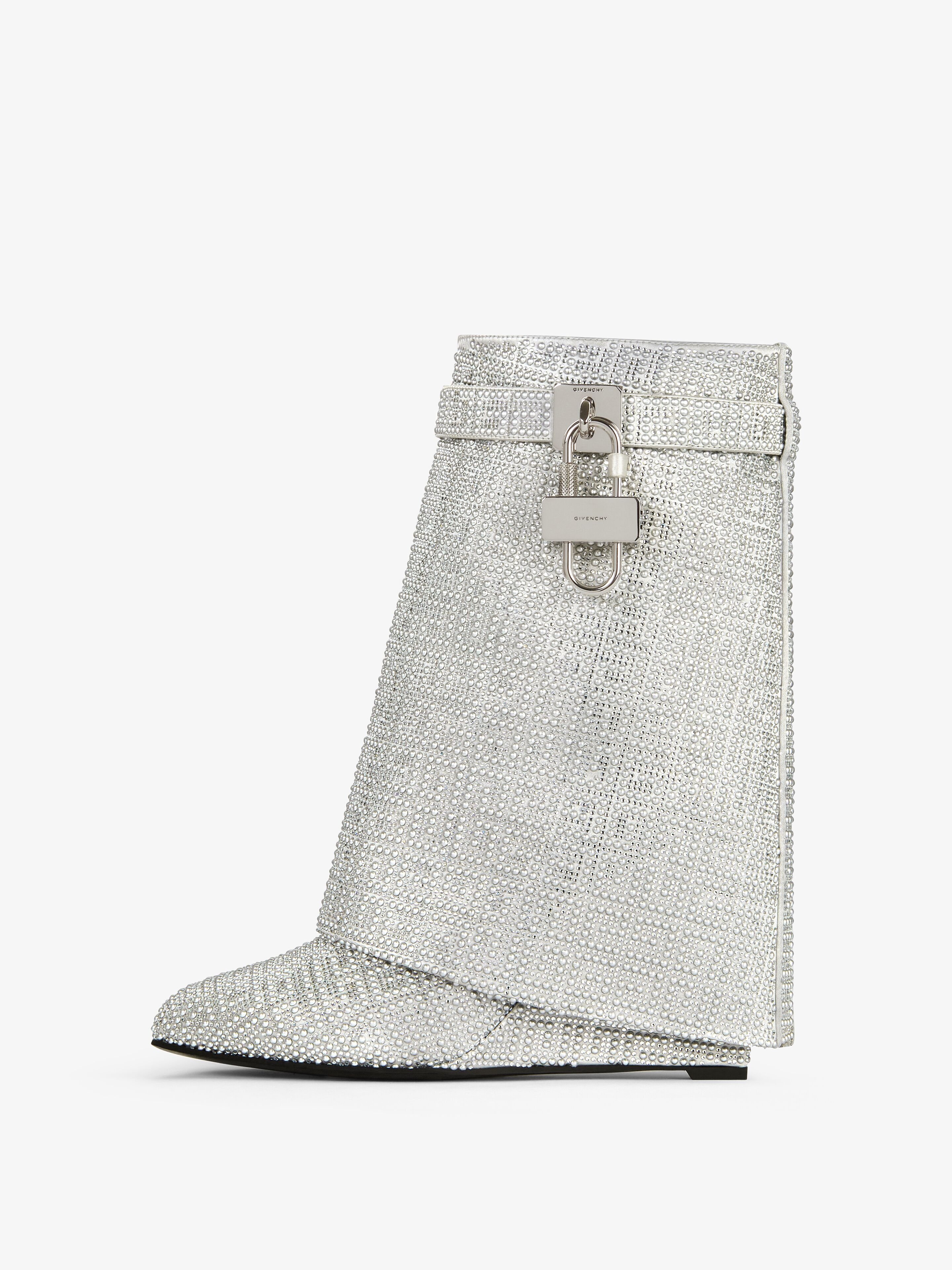 SHARK LOCK ANKLE BOOTS IN SATIN WITH 4G STUDS AND STRASS - 4
