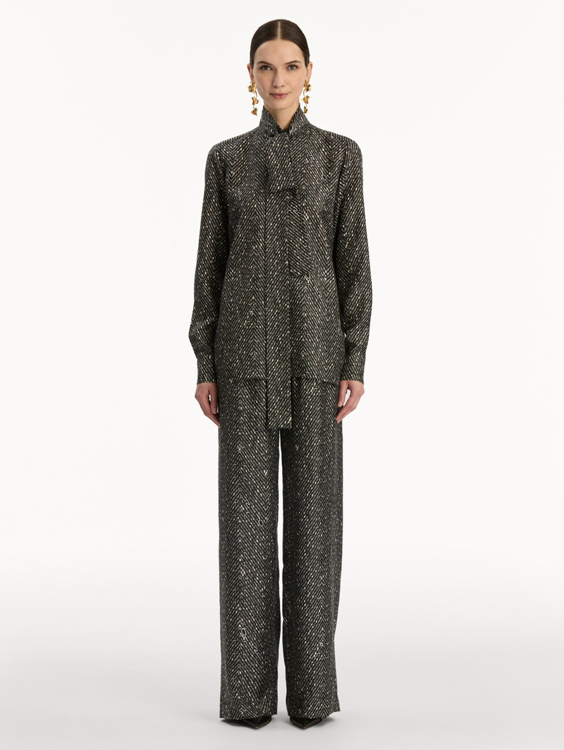 Oscar de la Renta CHEVRON TIE-NECK SILK TWILL BLOUSE outlook