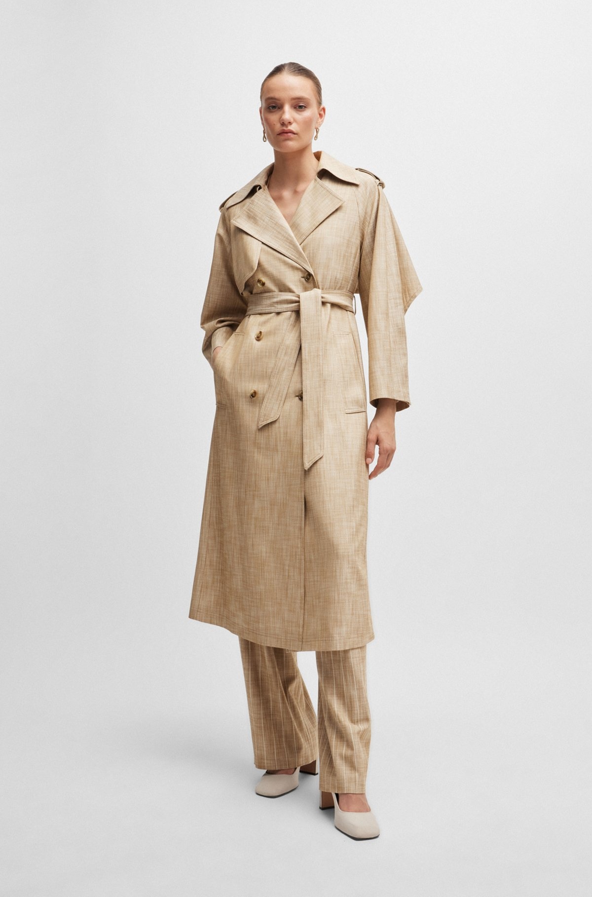DOUBLE-BREASTED TRENCH COAT IN PINSTRIPE MATERIAL - 2