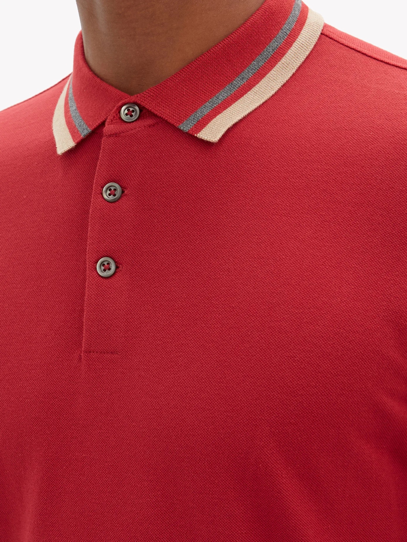 Striped-collar cotton-piqué polo shirt - 3