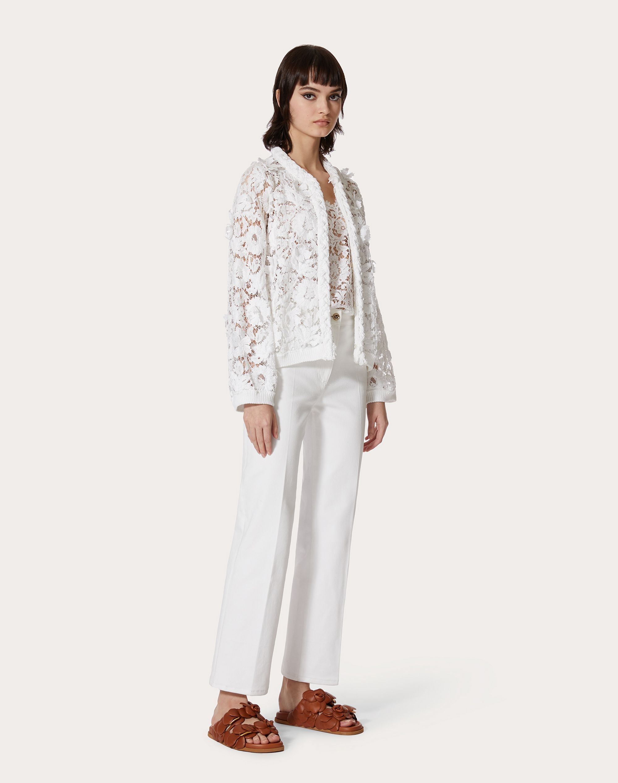 CARDIGAN IN COTTON AND EMBROIDERED LACE - 2
