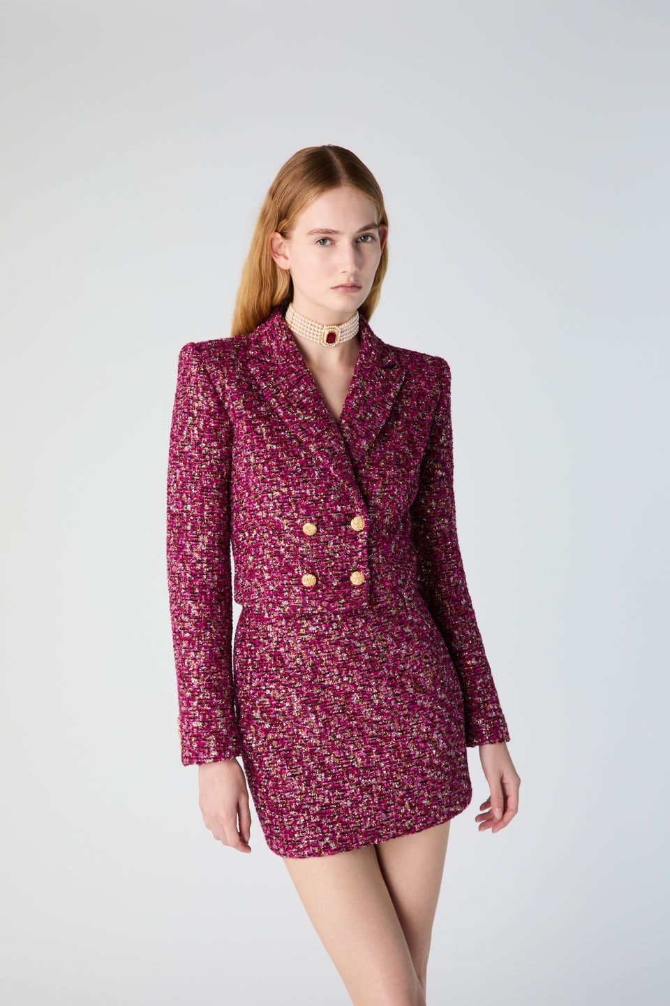 SEQUIN TWEED DOUBLE BREASTED JACKET - 6