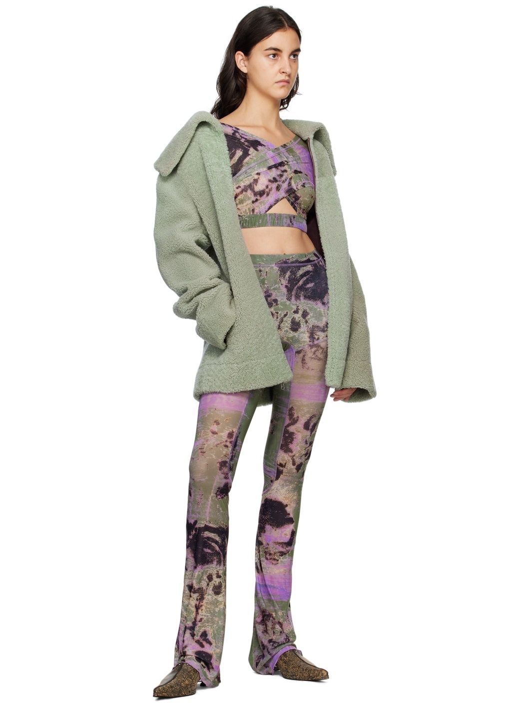 Green & Purple Yume Reversible Shearling Coat - 4