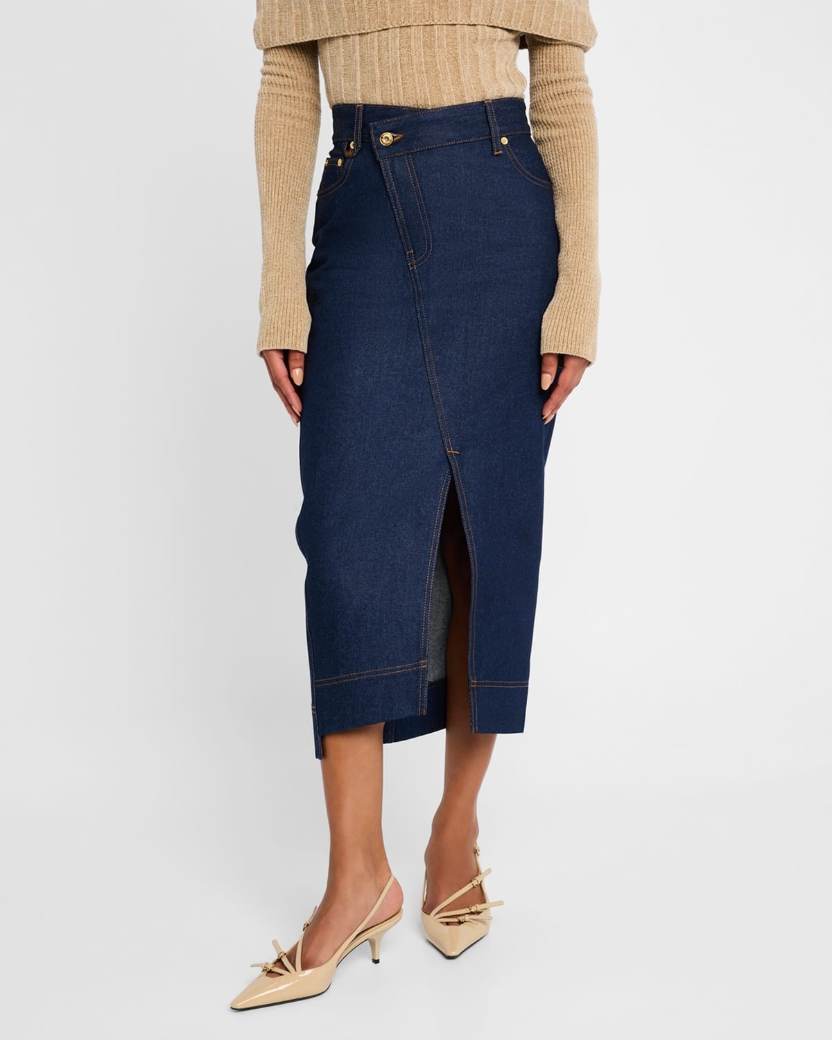 De-Nimes Crosswaist Midi Denim Skirt - 4