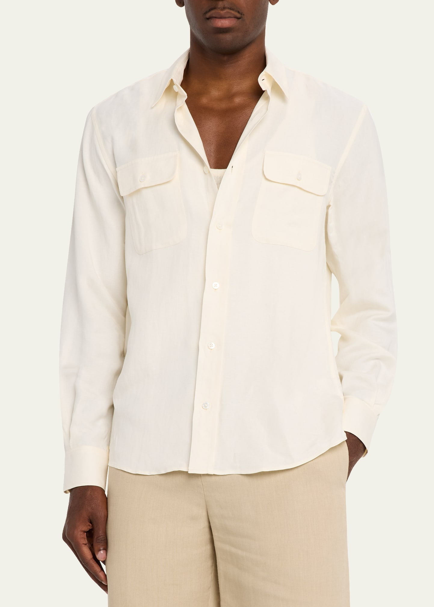 Men's Silk and Linen Flap Pocket Button-Down Shirt - 4
