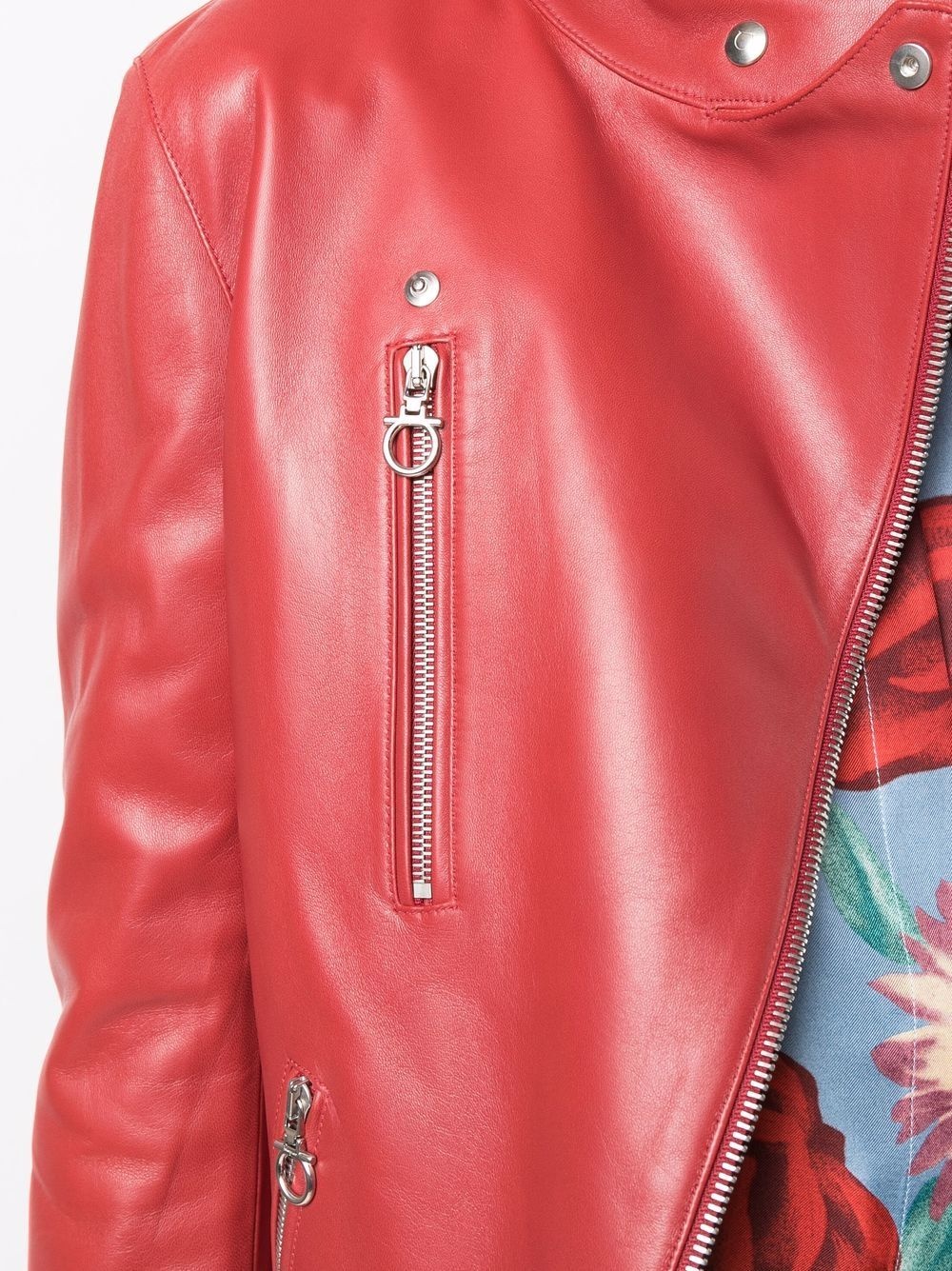 high-neck leather jacket - 5