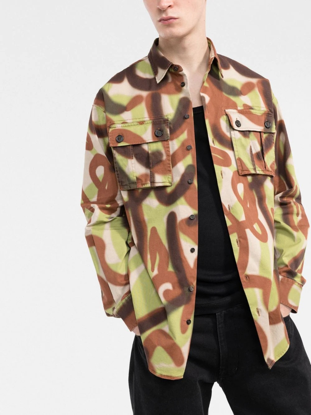 abstract-print flap-pocket shirt - 3