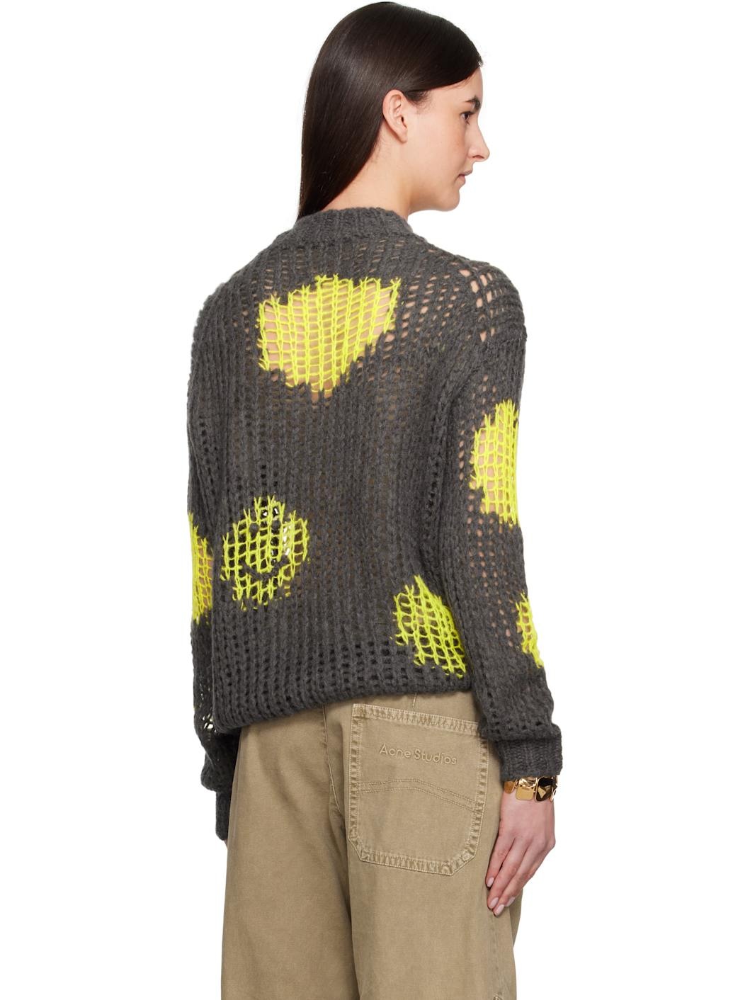 Gray & Yellow Embroidered Mohair Sweater - 3