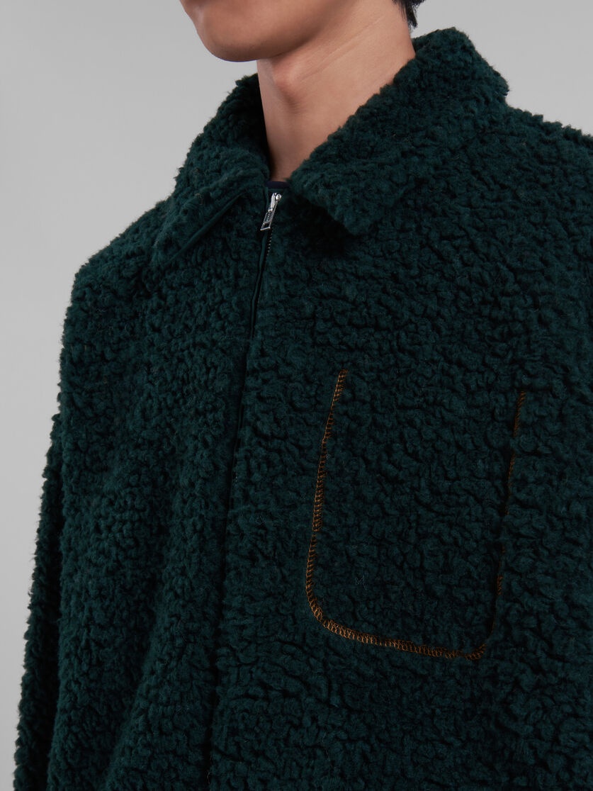 GREEN TEDDY JACKET WITH CONTRAST STITCHING - 5