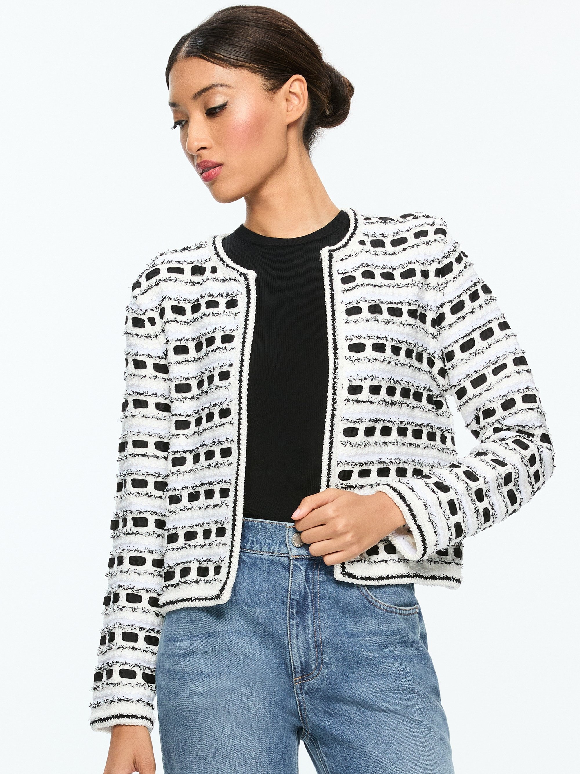 MARJORIE TEXTURED TWEED STITCH CARDIGAN JACKET - 2