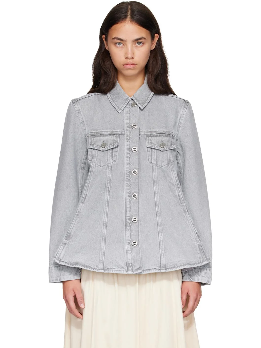 Gray Rigid Denim A-Line Overshirt - 1