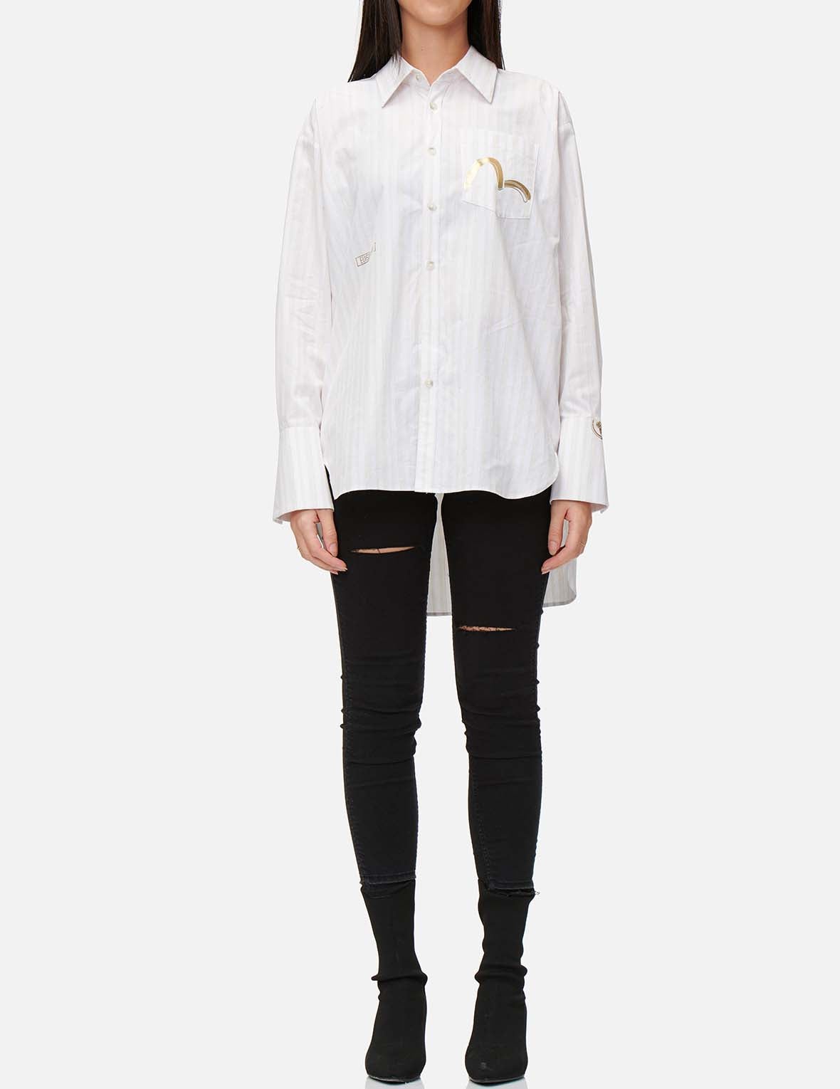 Drape Collar Pinstripe Shirt - 5